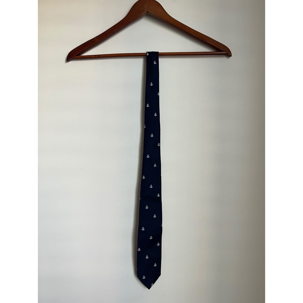 Brooks‎ Brothers Boys Navy Blue Anchor Nautical Silk Twill Necktie Classic Tie